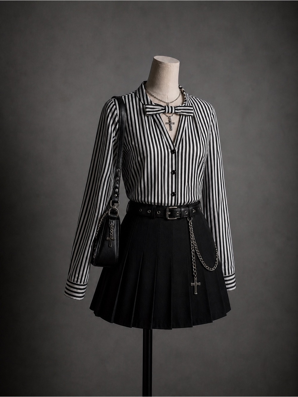 Zara Black and White Vertical Stripe Button-Down Blouse